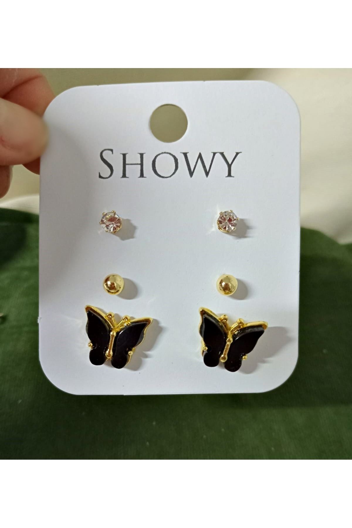 6 Parçalı Gold Siyah Kelebek Kadın Küpe
