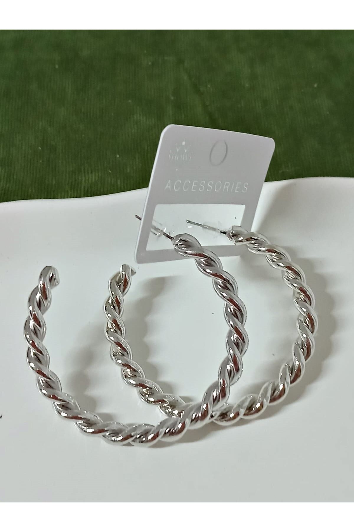 Gümüş Burma 5,5cm Halka Kadın Küpe Çelik