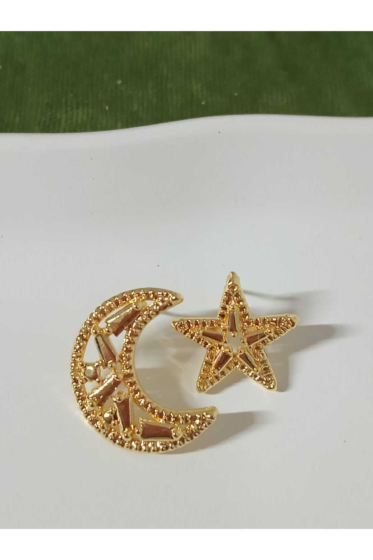 Gold Ay Yıldız Kadın Küpe
