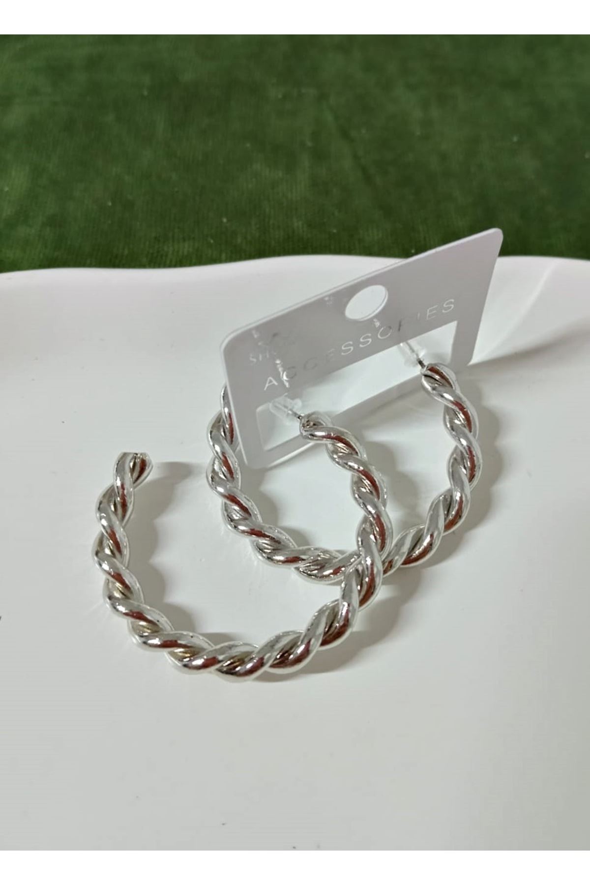 Gümüş Burma 4,5cm Halka Kadın Küpe Çelik