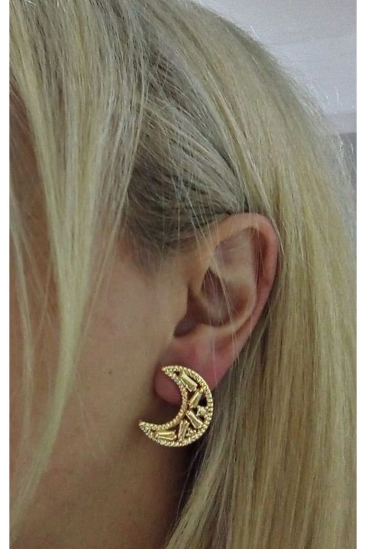 Gold Ay Yıldız Kadın Küpe
