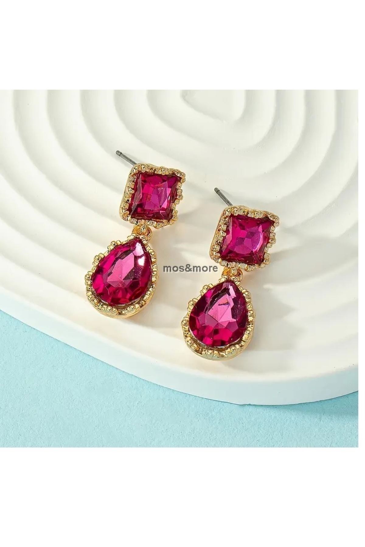 Pembe Taşlı Gold Kadın Küpe