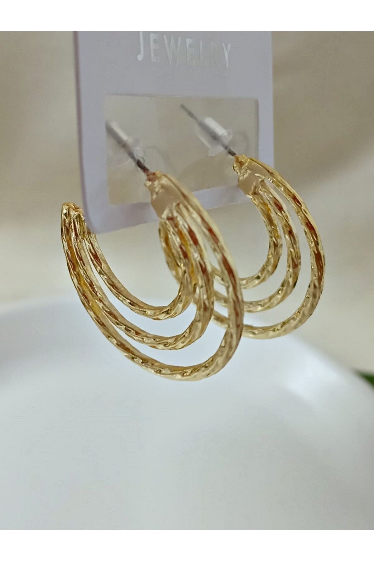Gold 3 Sıralı Halka Şık Hafif Kadın Küpe