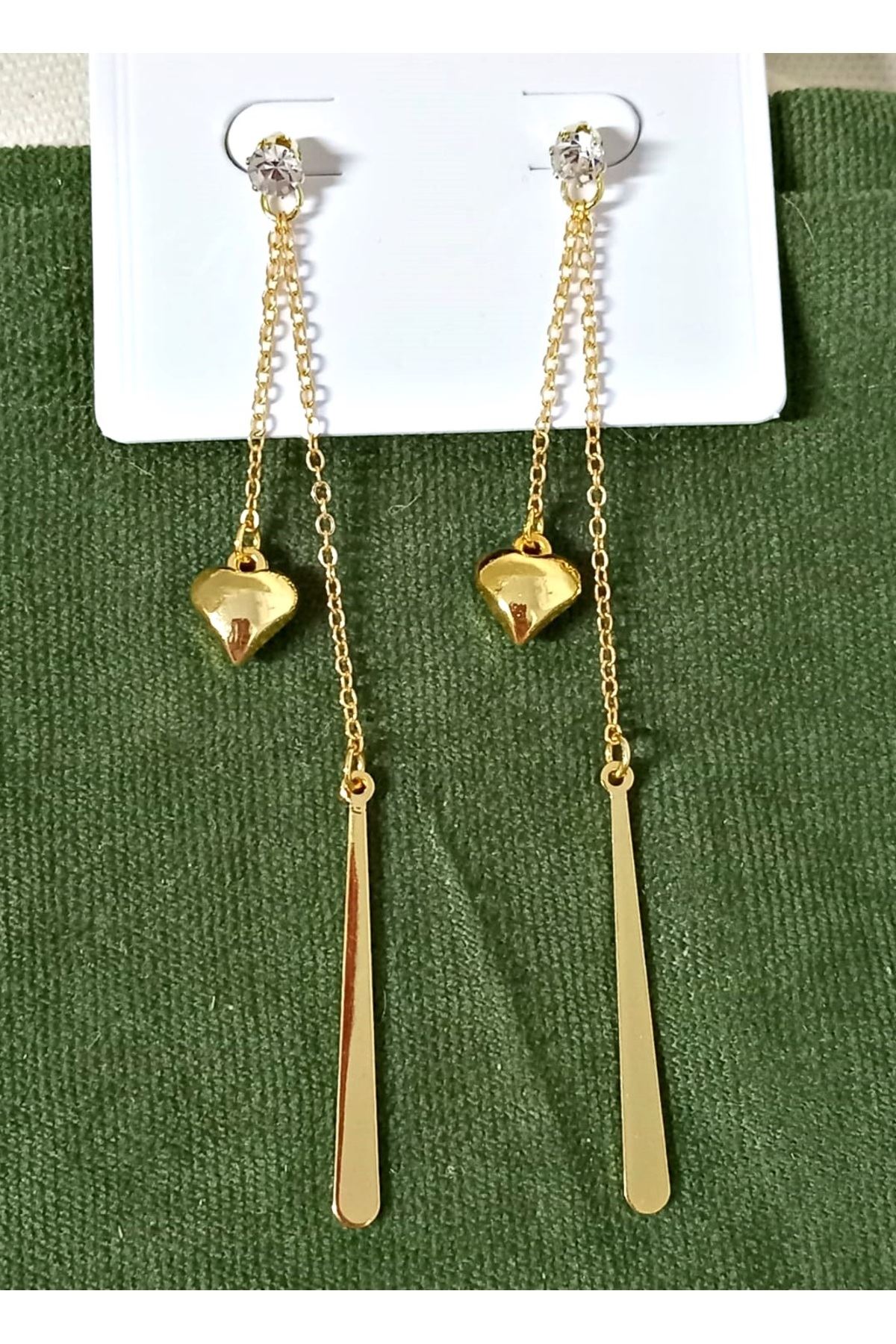 Gold Kalp Sallantılı Uzun Küpe