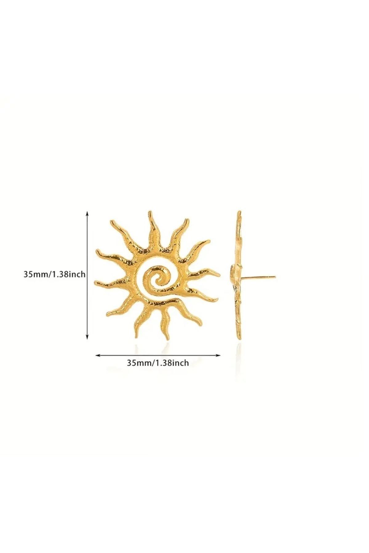 Gold Güneş Çivi Kadın Küpe, 3,5cm