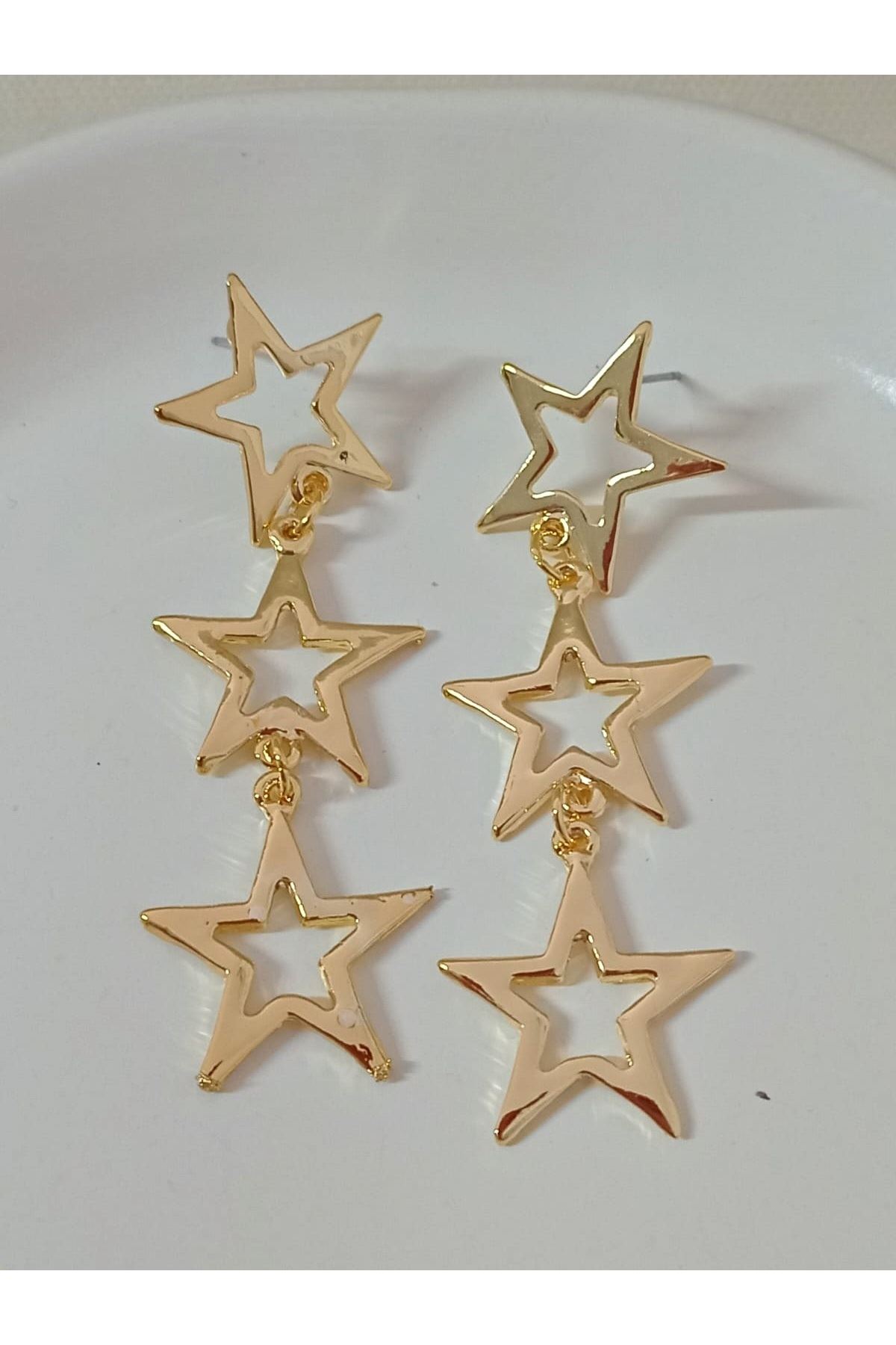 Gold Yıldızlar Şık Kadın Küpe