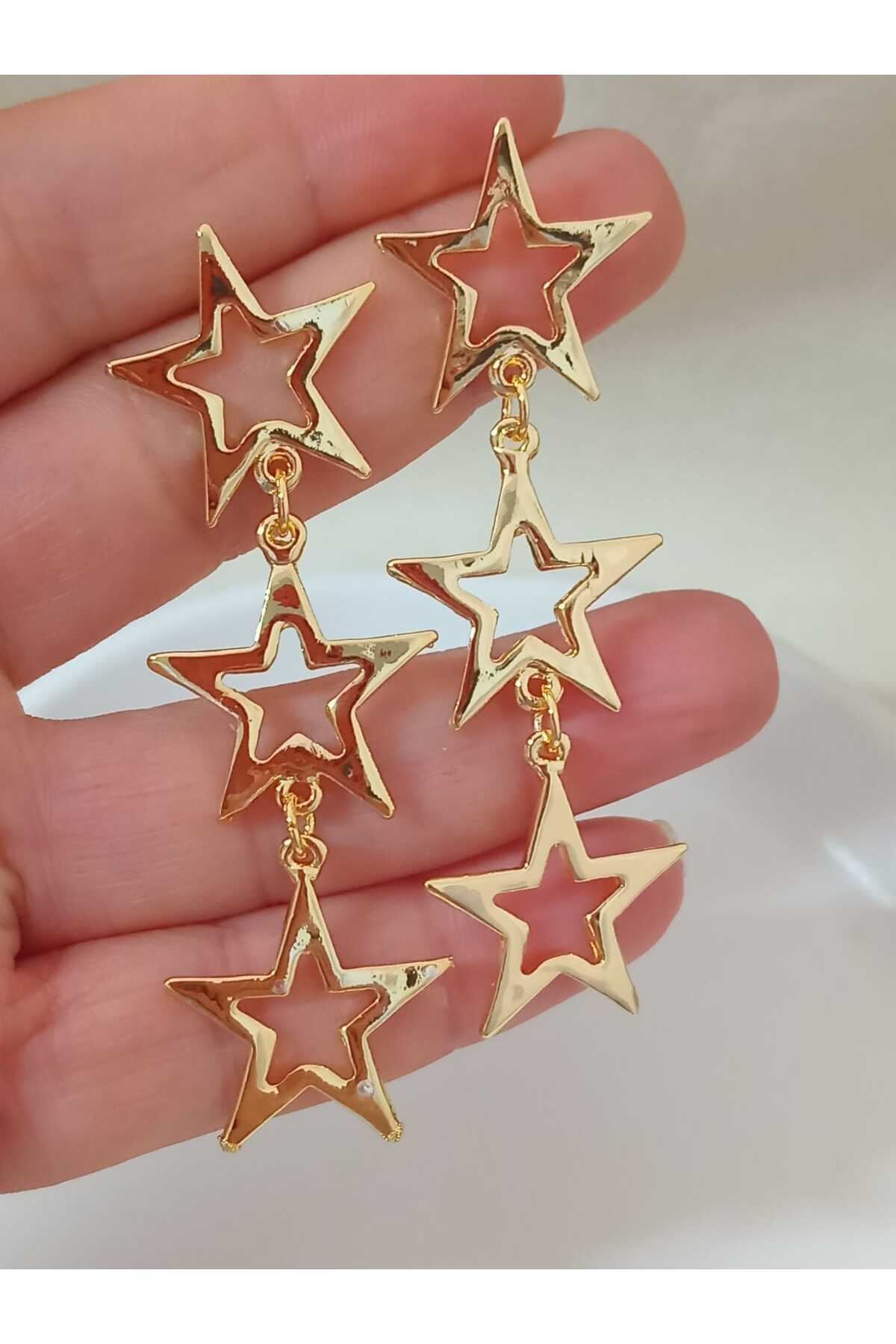 Gold Yıldızlar Şık Kadın Küpe