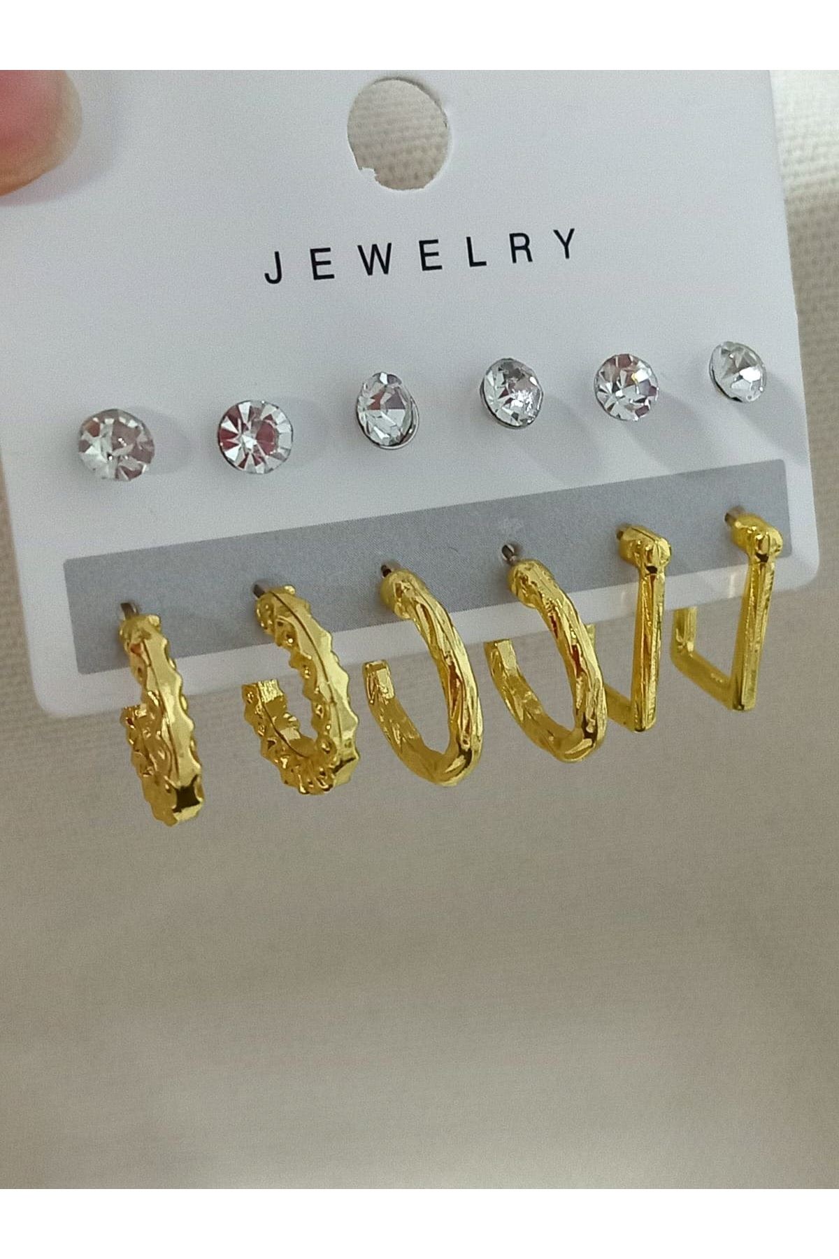 12 Parçalı Gold Halka Hafif Kadın Küpe Seti