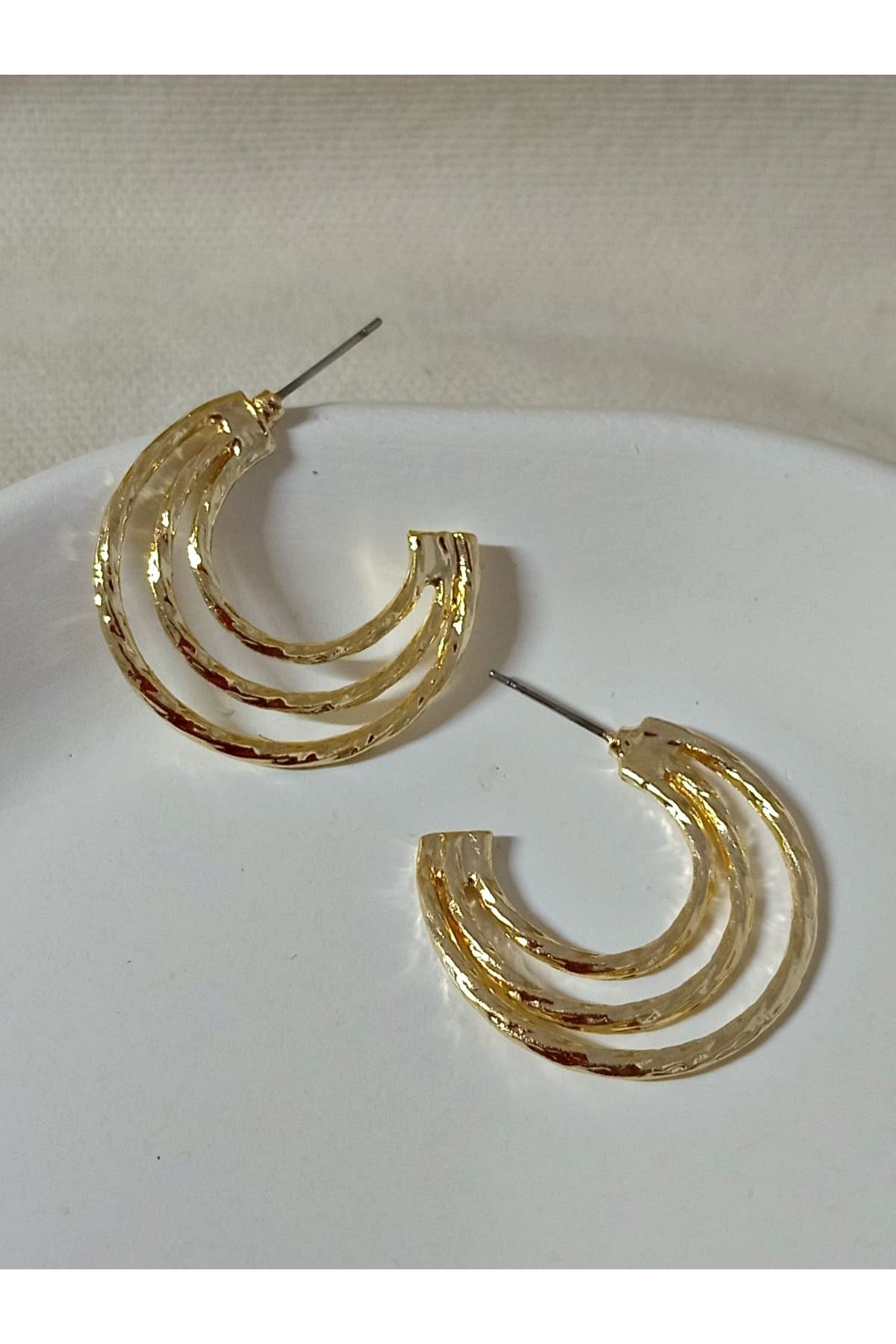 Gold 3 Sıralı Halka Şık Hafif Kadın Küpe