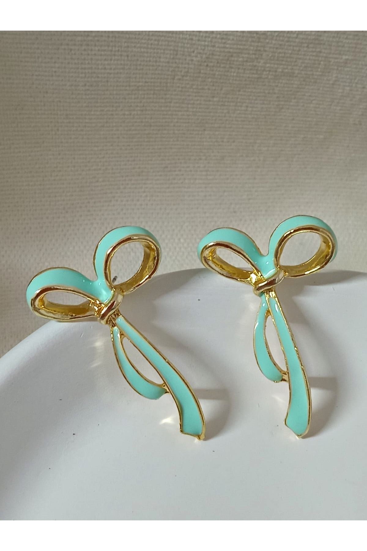 Mint Yeşili Fiyonk Şık Kadın Küpe