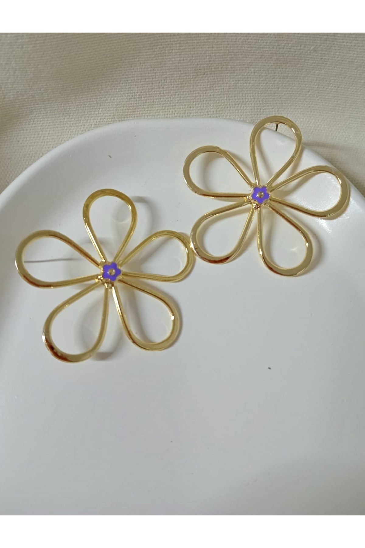 Gold Mor Mineli Papatya Kadın Küpe, Daisy
