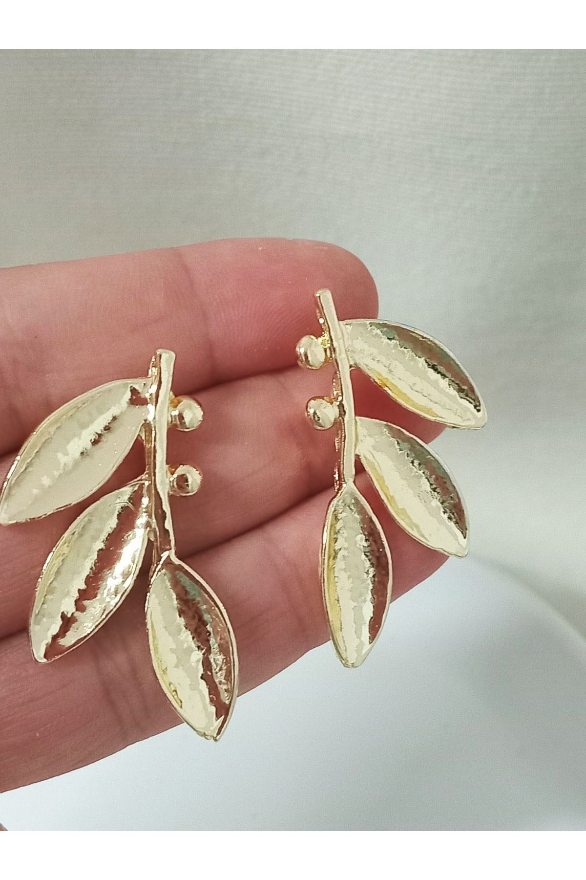 Gold Zeytin Dalı Şık Kadın Küpe