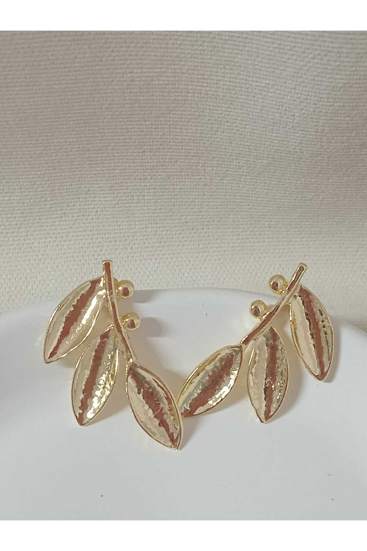Gold Zeytin Dalı Şık Kadın Küpe