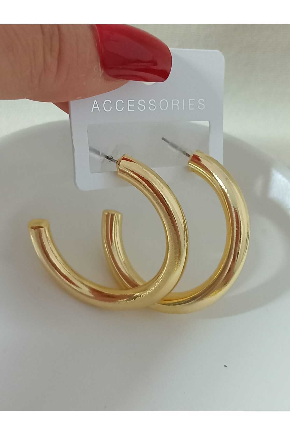 Gold Kalın Boru Halka (4,5cm) Şık Kadın Küpe, Hafif
