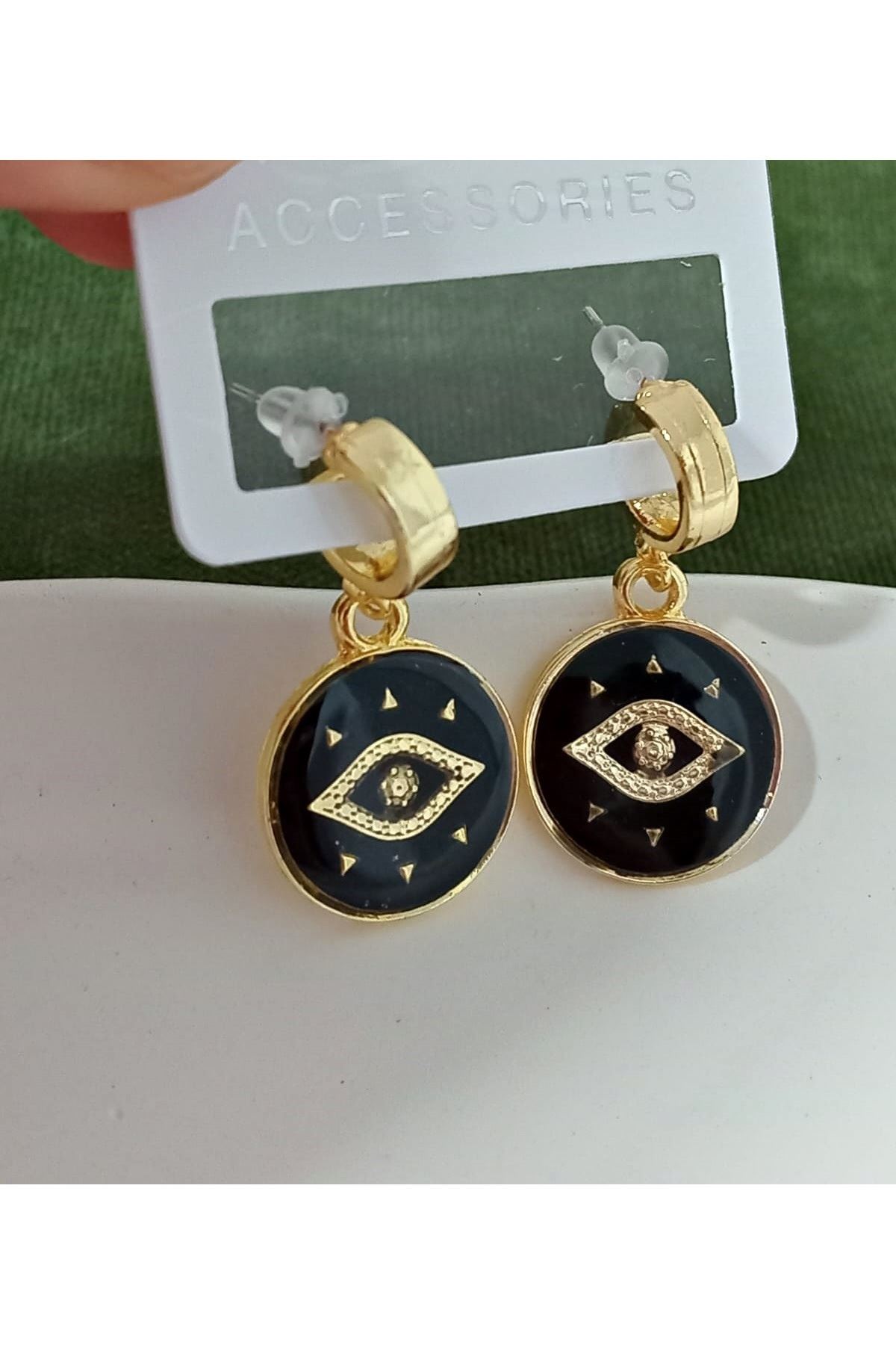 Gold Siyah Göz Kadın Küpe