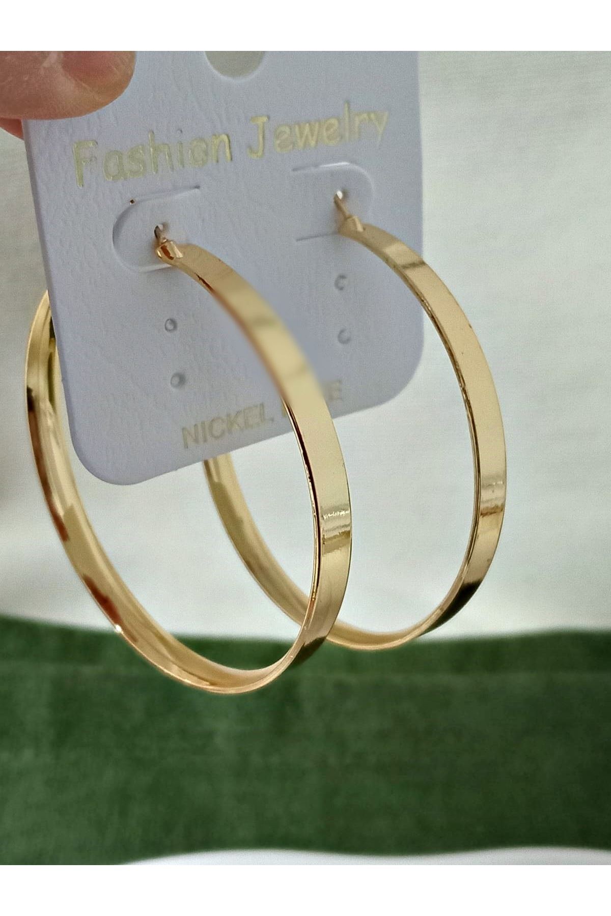 Gold 5cm Halka Şık Kadın Küpe, Geniş