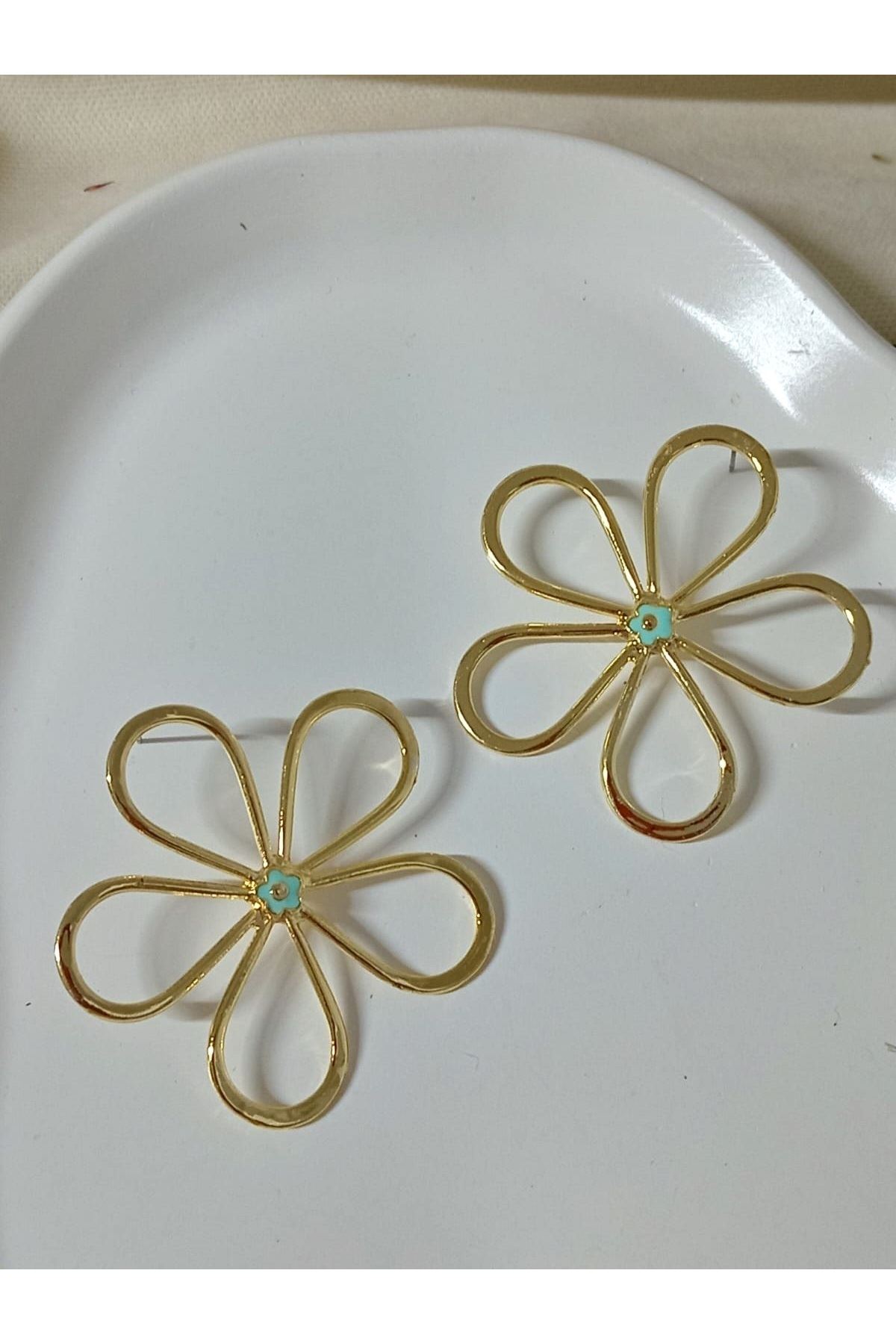 Gold Yeşil Mineli Papatya Kadın Küpe, Daisy