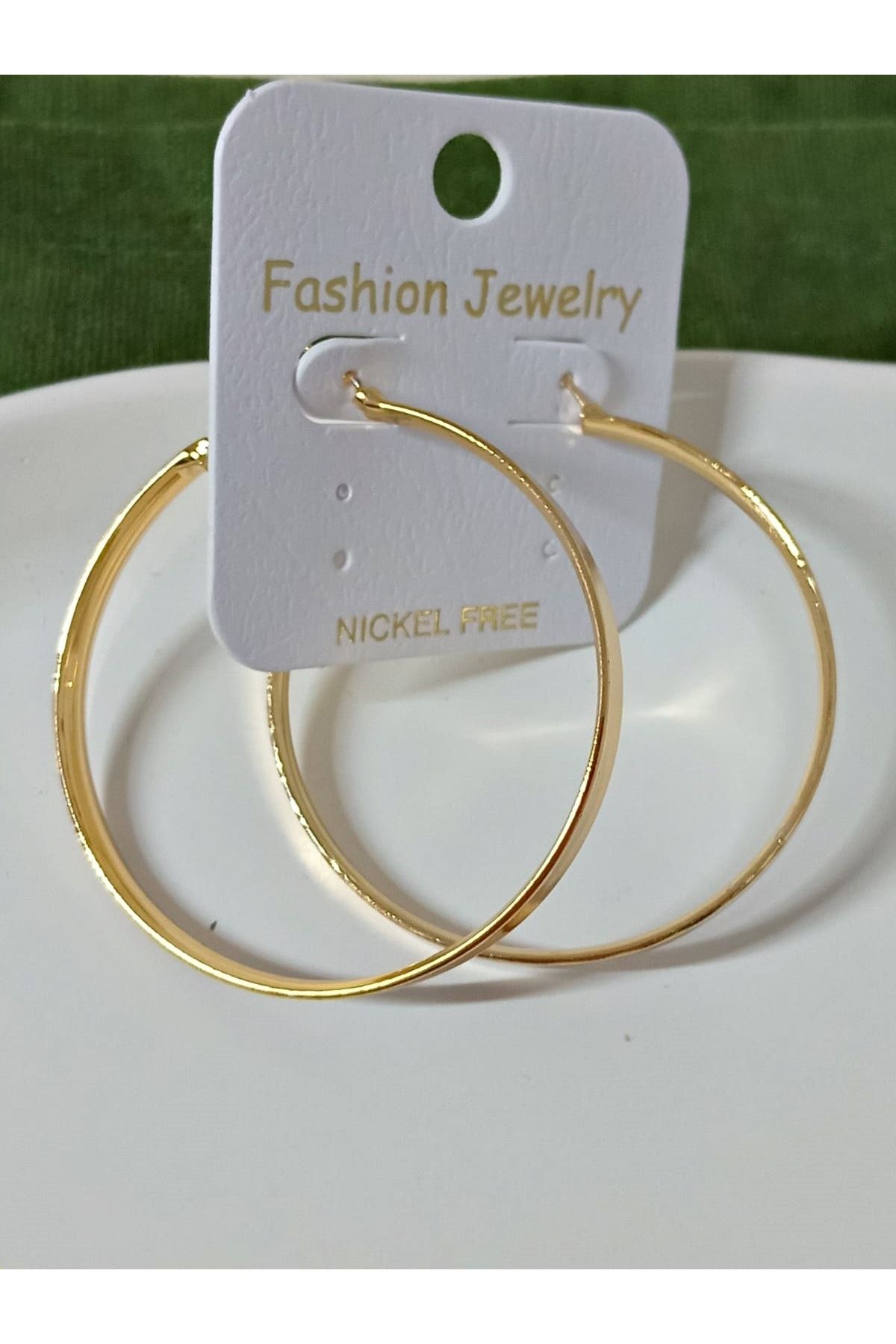 Gold 5cm Halka Şık Kadın Küpe, Geniş