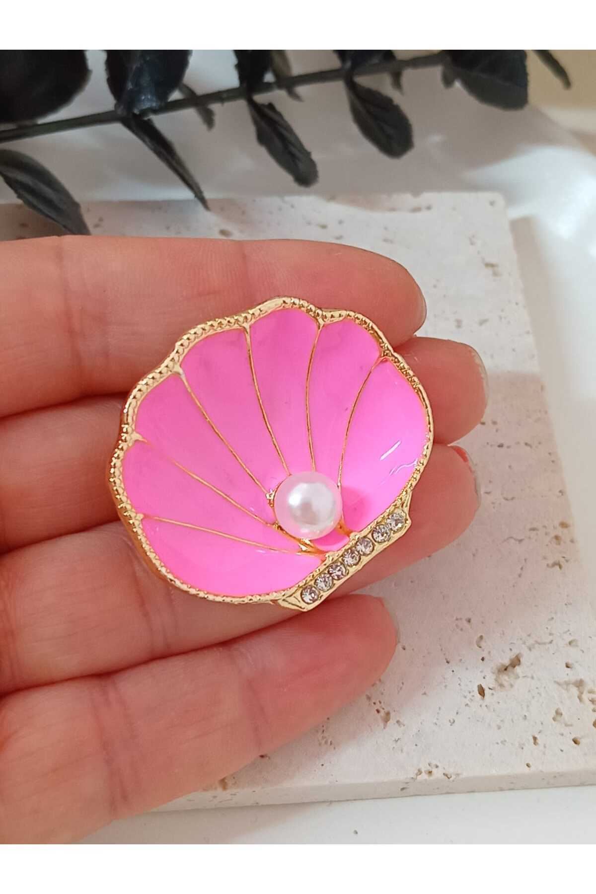 Pembe İncili Midye Şık Broş