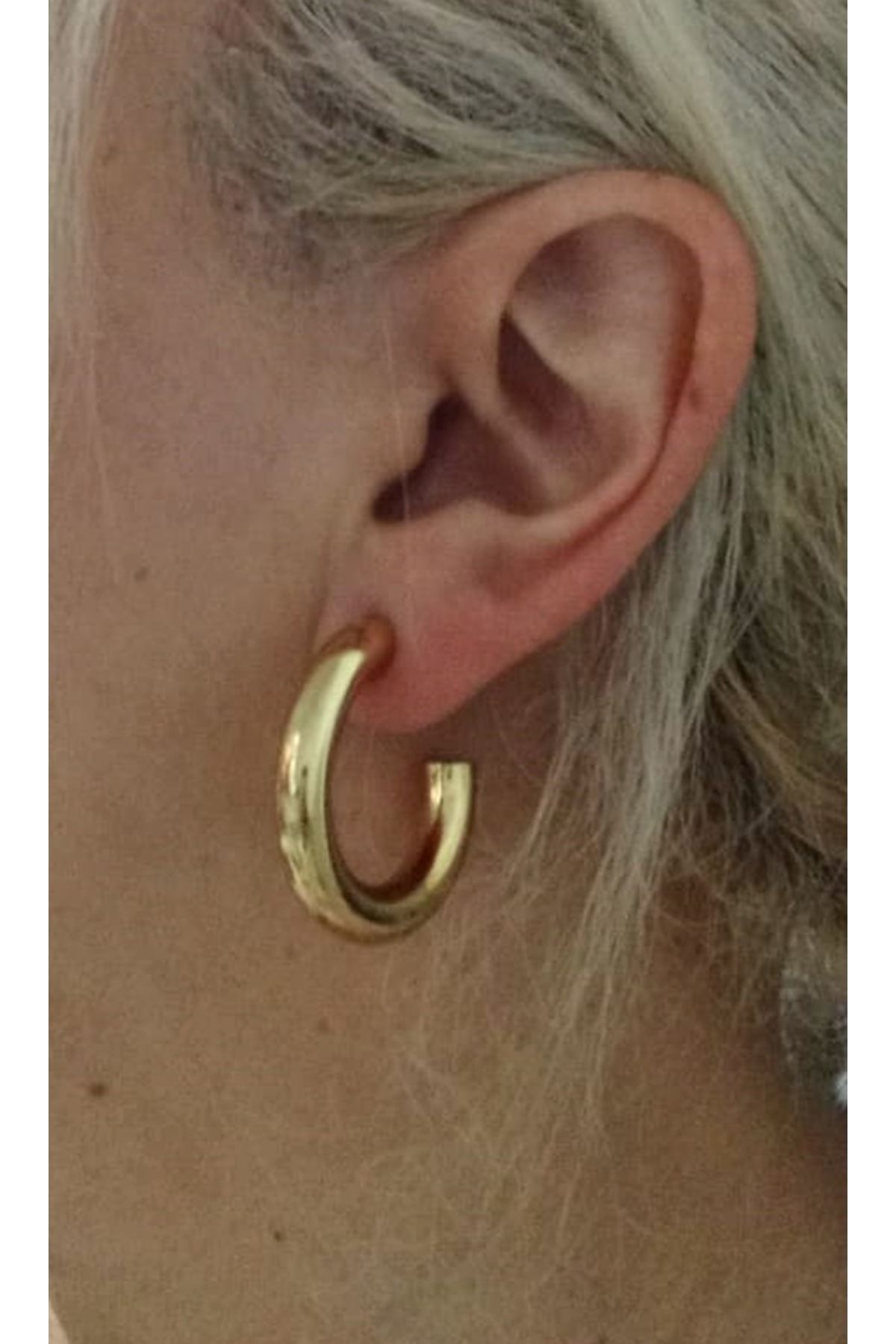 Gold Kalın Boru Halka (3cm) Şık Kadın Küpe,