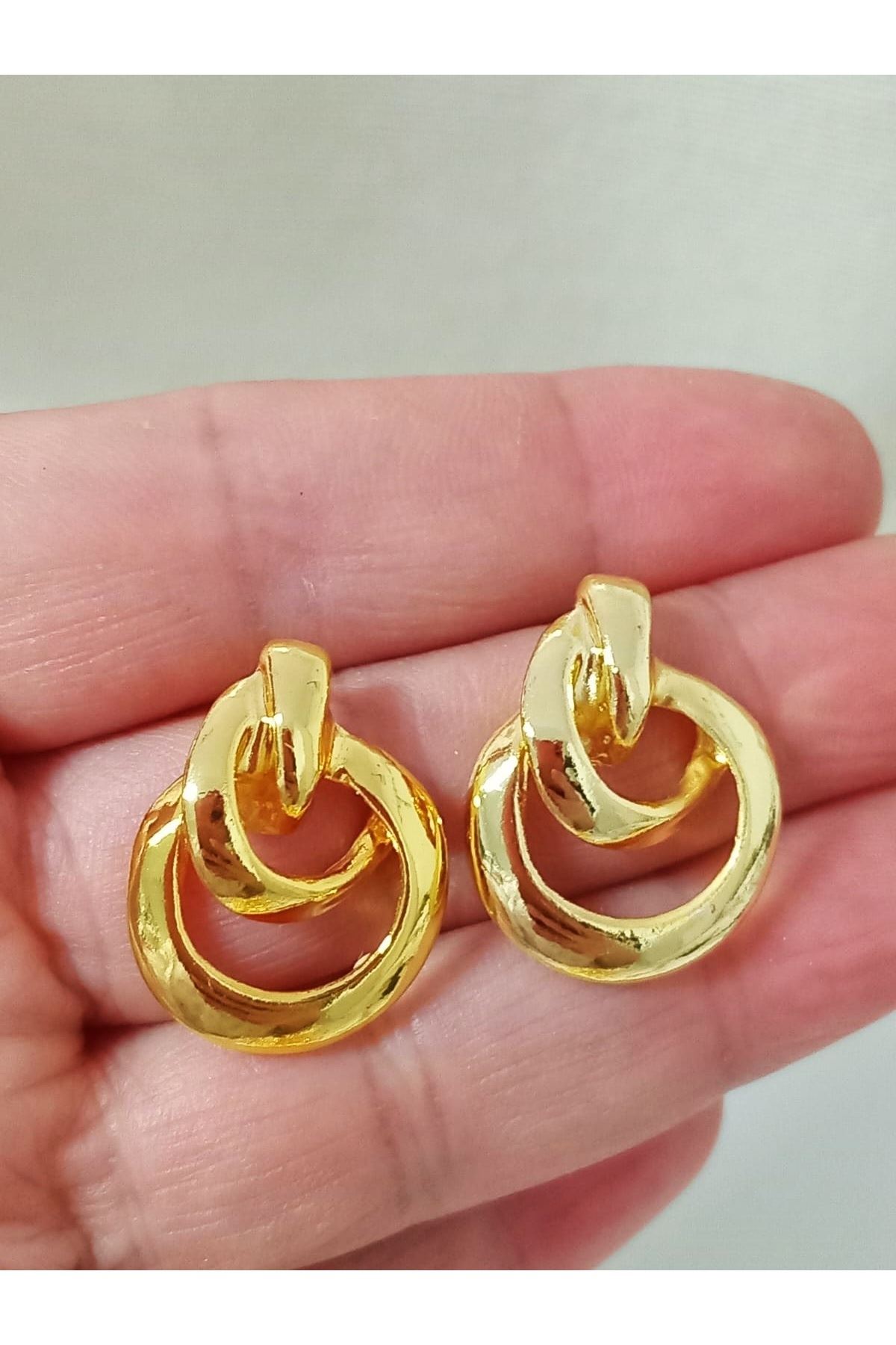 Gold Geçmeli Halkalar Şık Kadın Küpe, Hafif