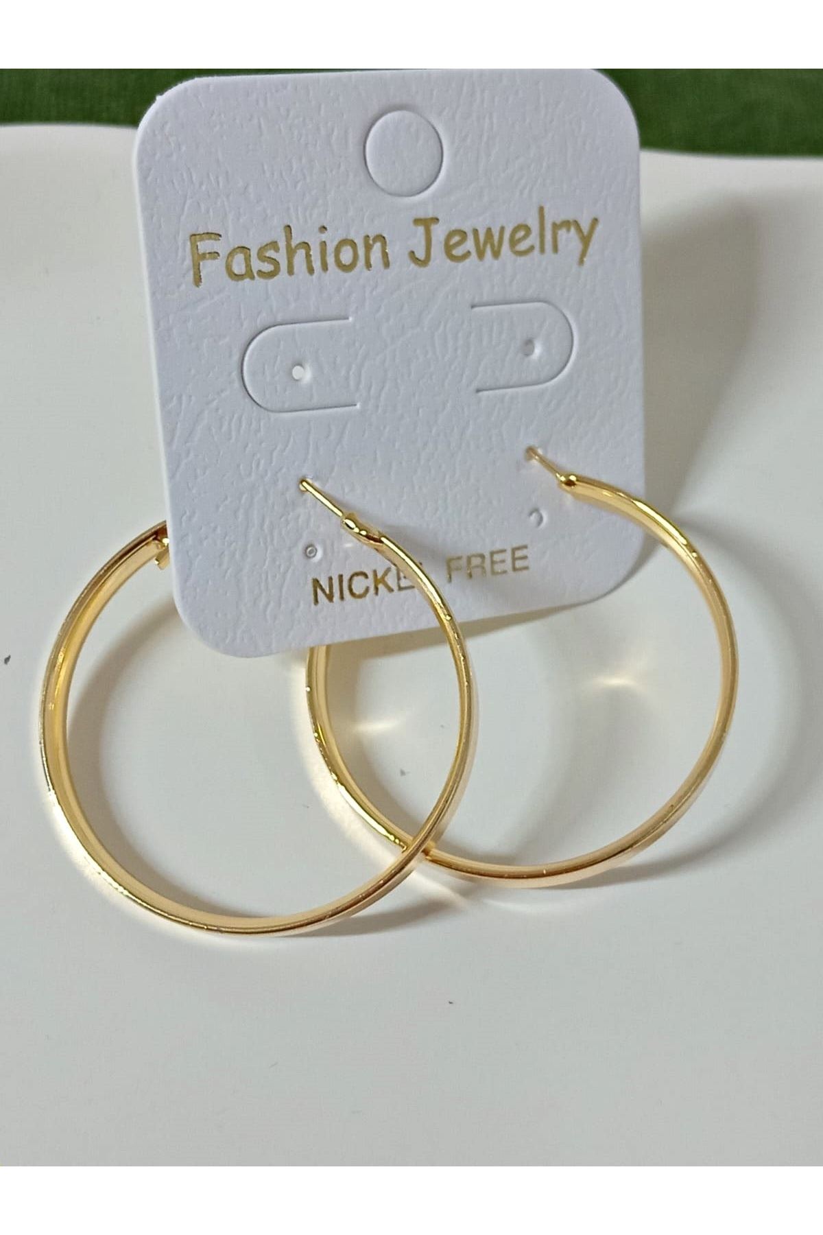 Gold 4cm Halka Şık Kadın Küpe, Geniş
