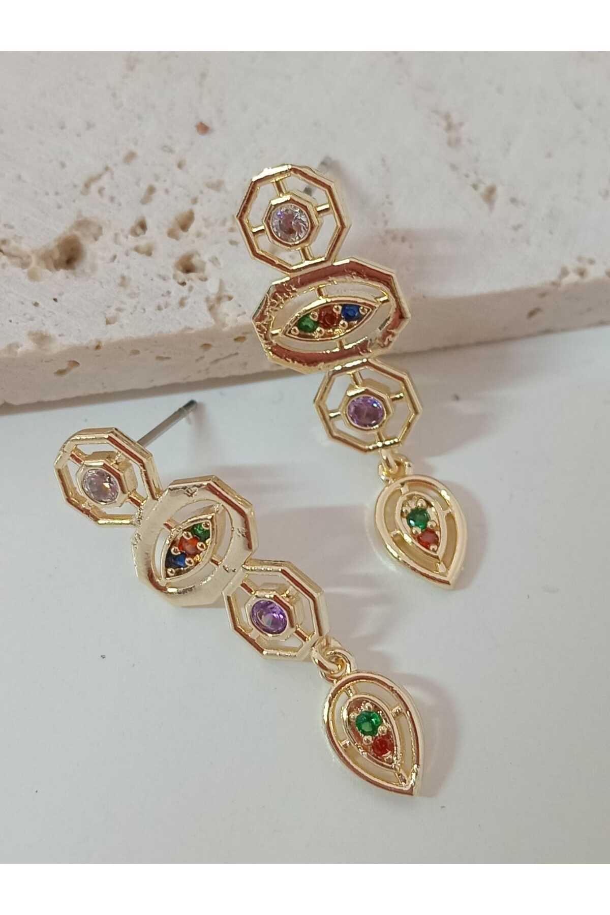 Gold Element Taşlı Hafif Küpe