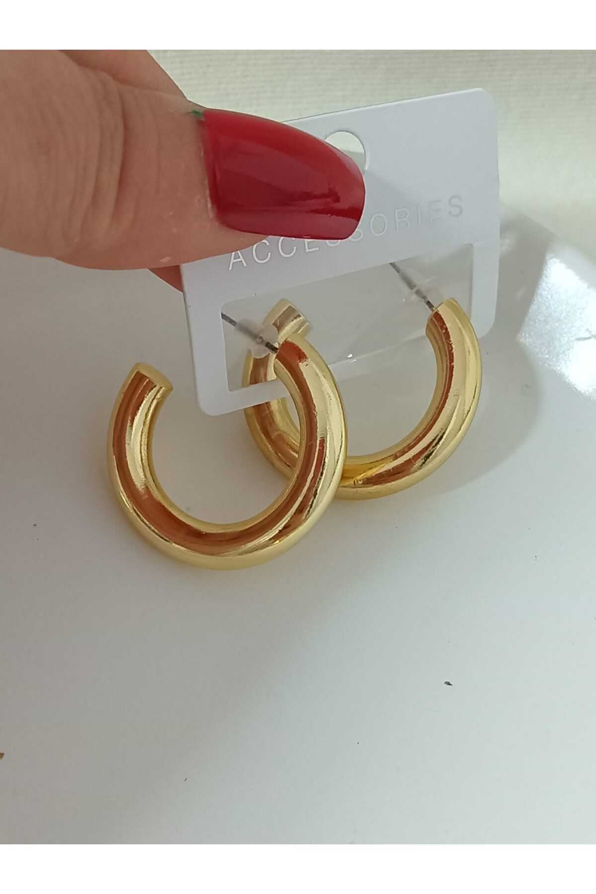 Gold Kalın Boru Halka (3cm) Şık Kadın Küpe,