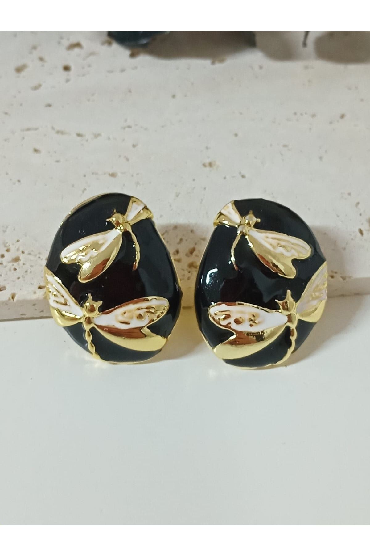 Siyah Gold Yusufçuk Şık Küpe