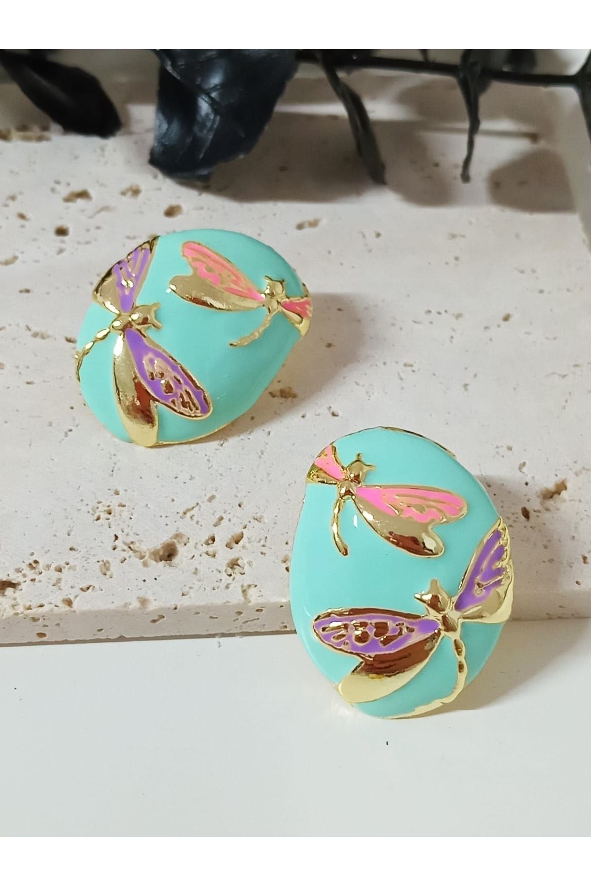 Mint Yeşili Gold Yusufçuk Şık Küpe