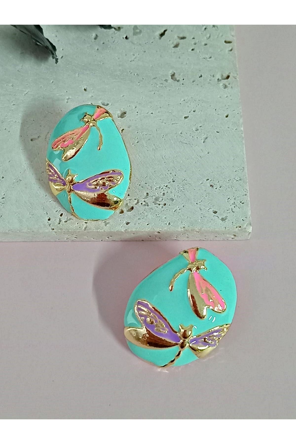 Mint Yeşili Gold Yusufçuk Şık Küpe