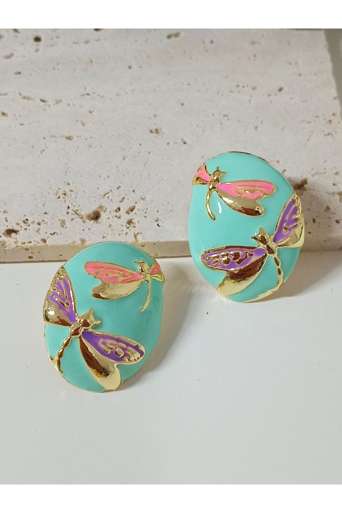 Mint Yeşili Gold Yusufçuk Şık Küpe