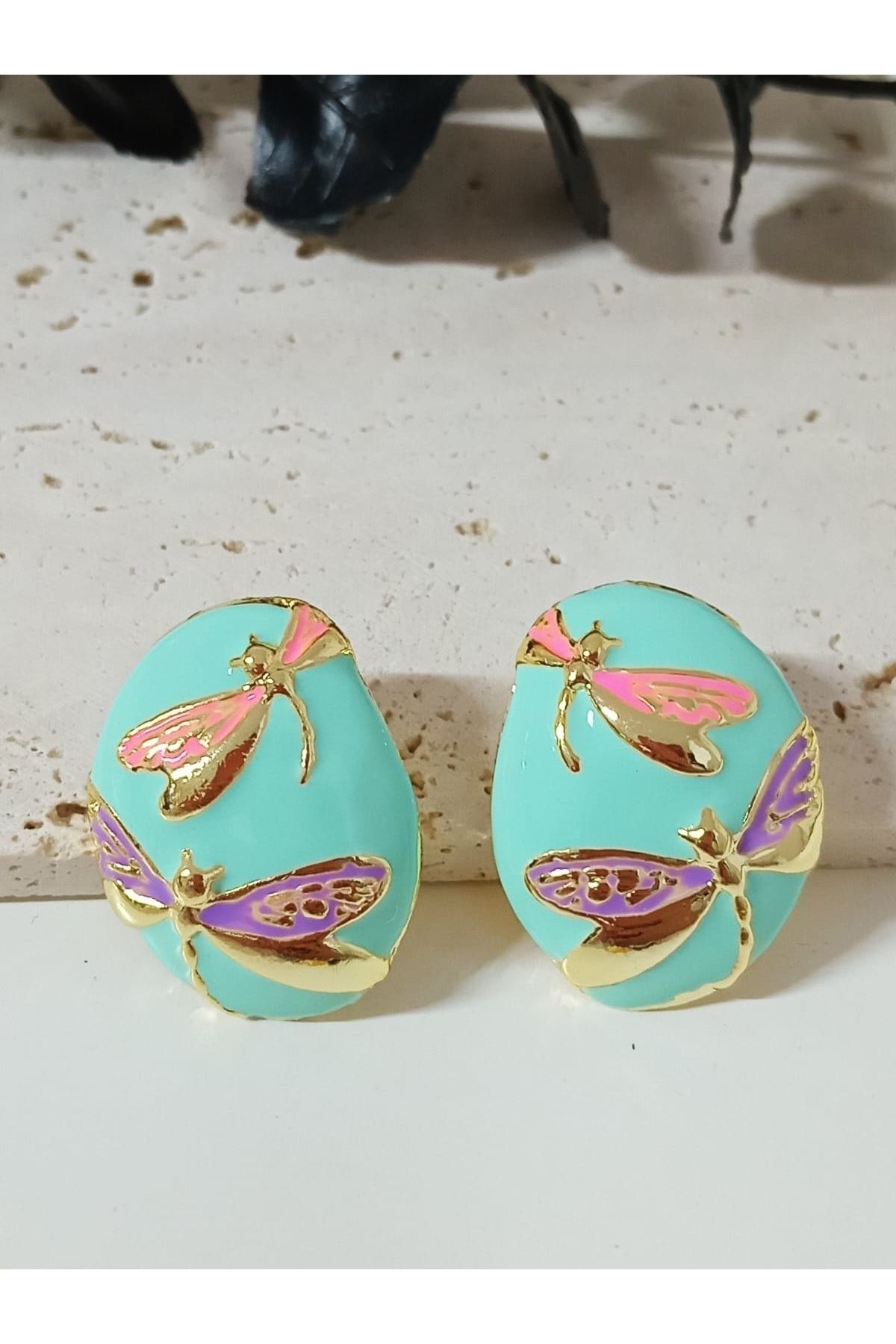 Mint Yeşili Gold Yusufçuk Şık Küpe