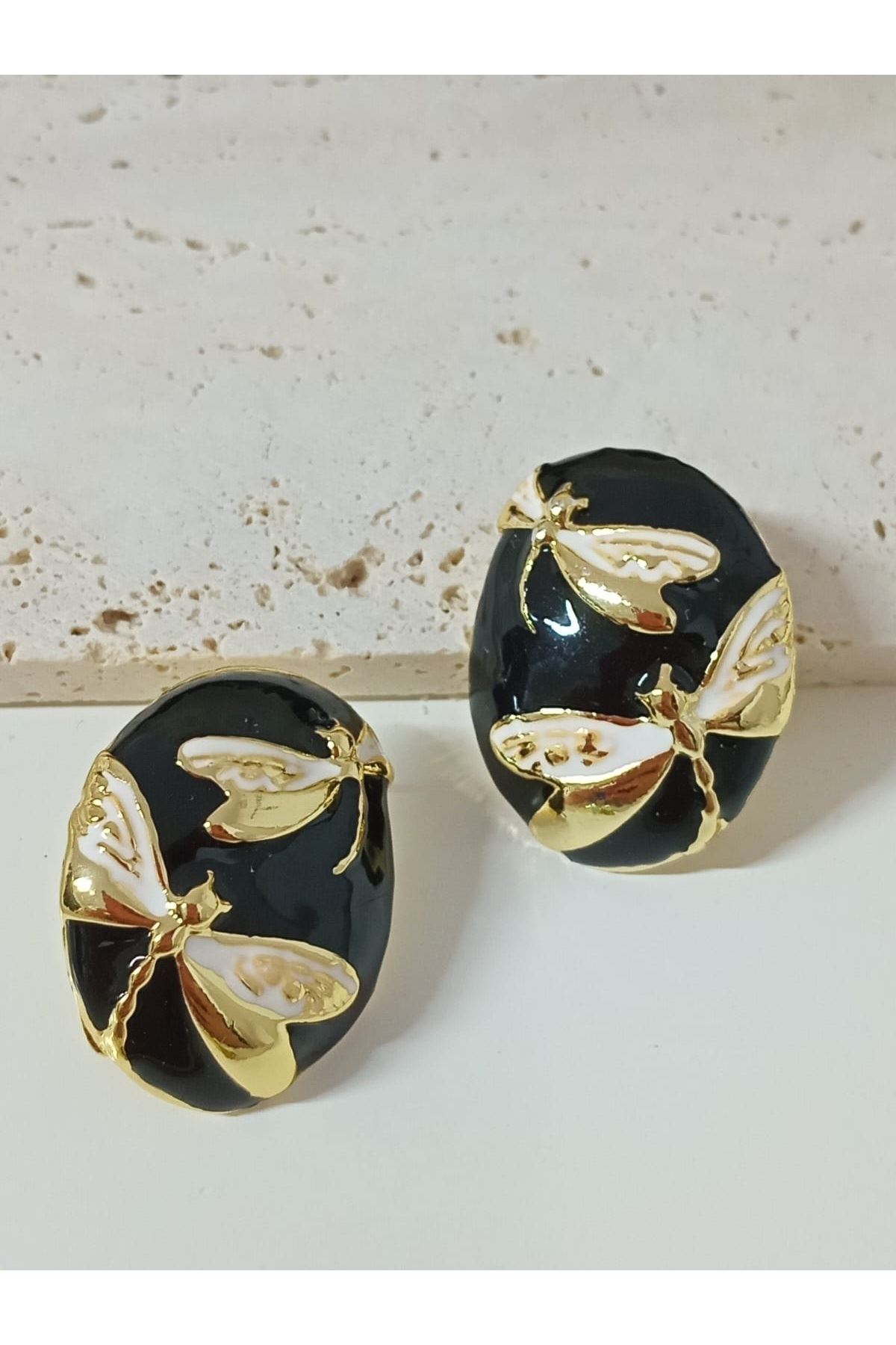 Siyah Gold Yusufçuk Şık Küpe