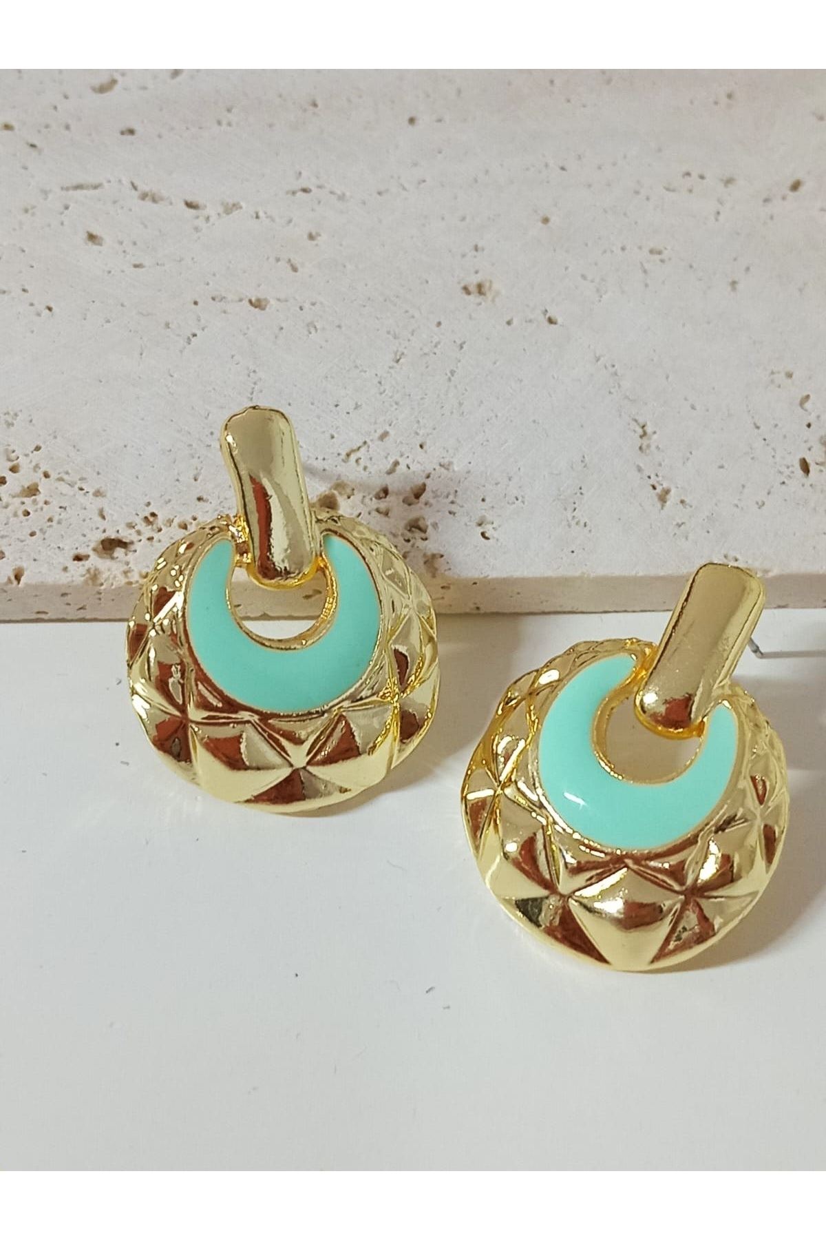 Mint Yeşili Mineli Şık Kadın Küpe