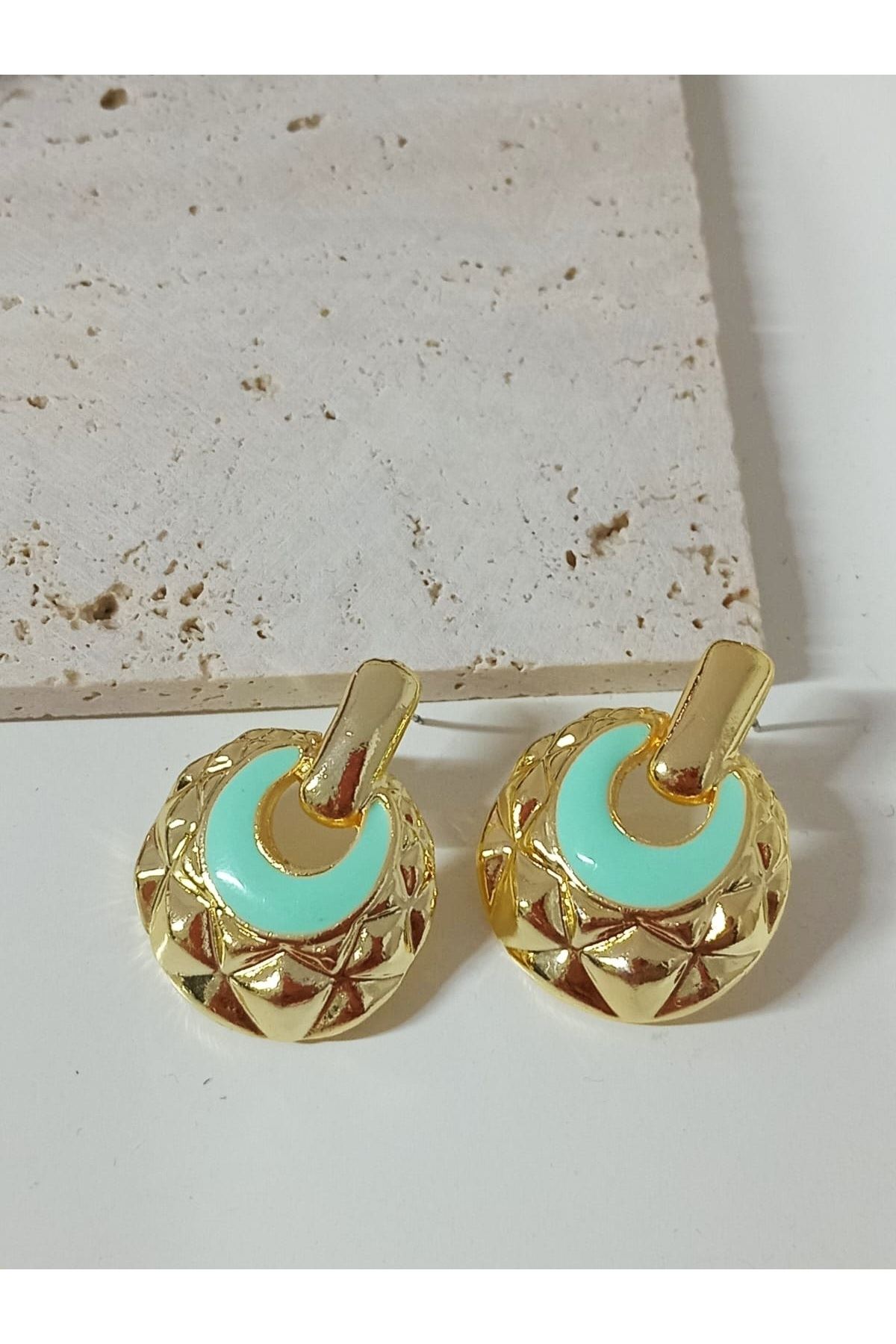Mint Yeşili Mineli Şık Kadın Küpe