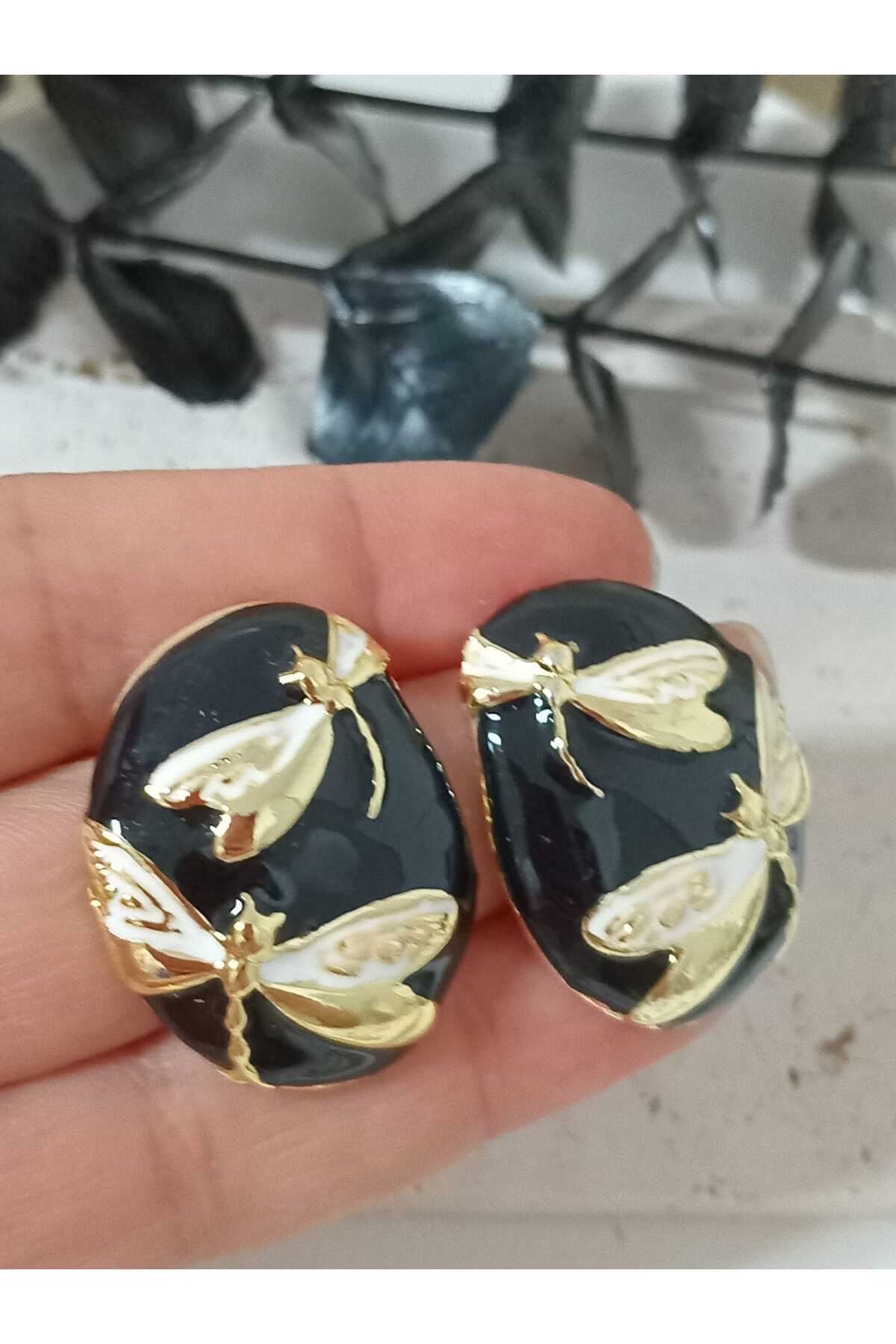 Siyah Gold Yusufçuk Şık Küpe