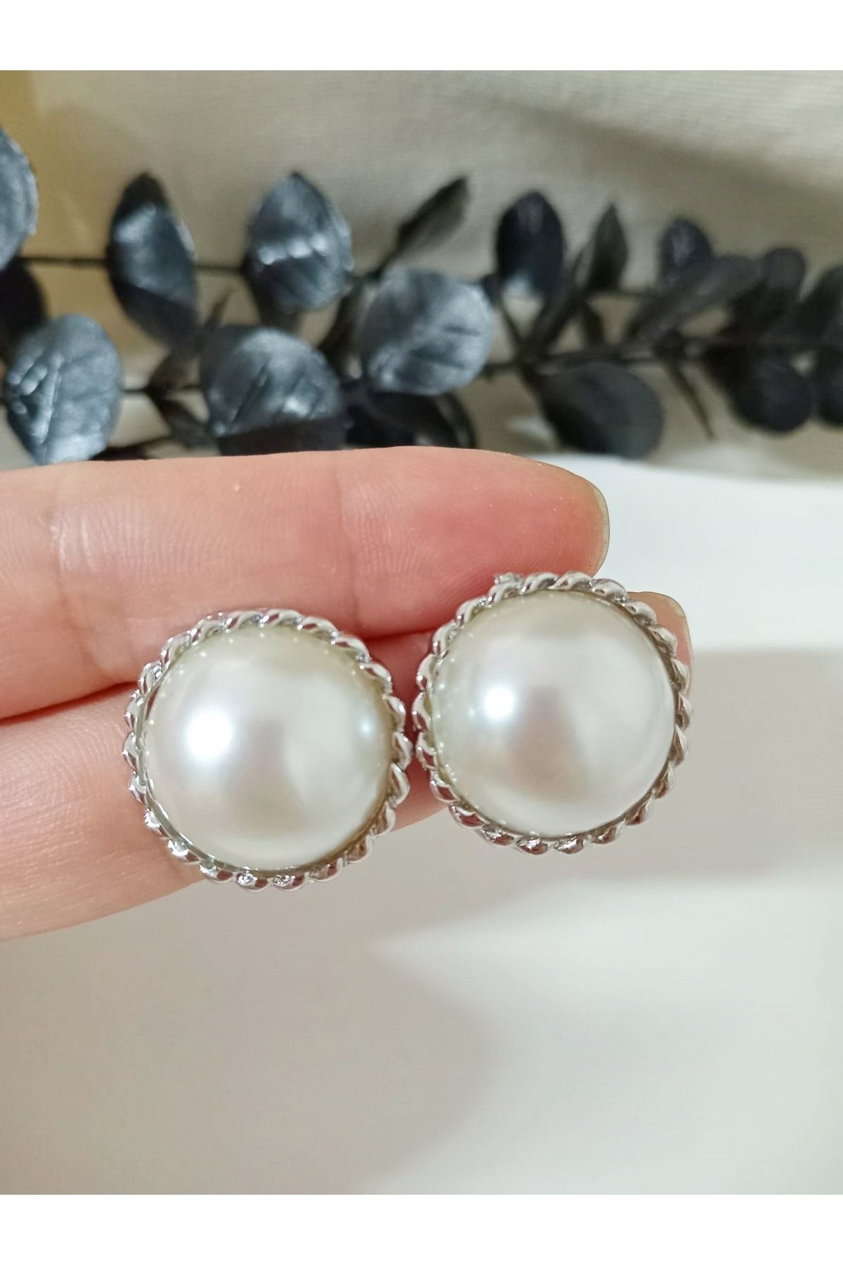 Gümüş Vintage İnci Küpe, Çap:2cm