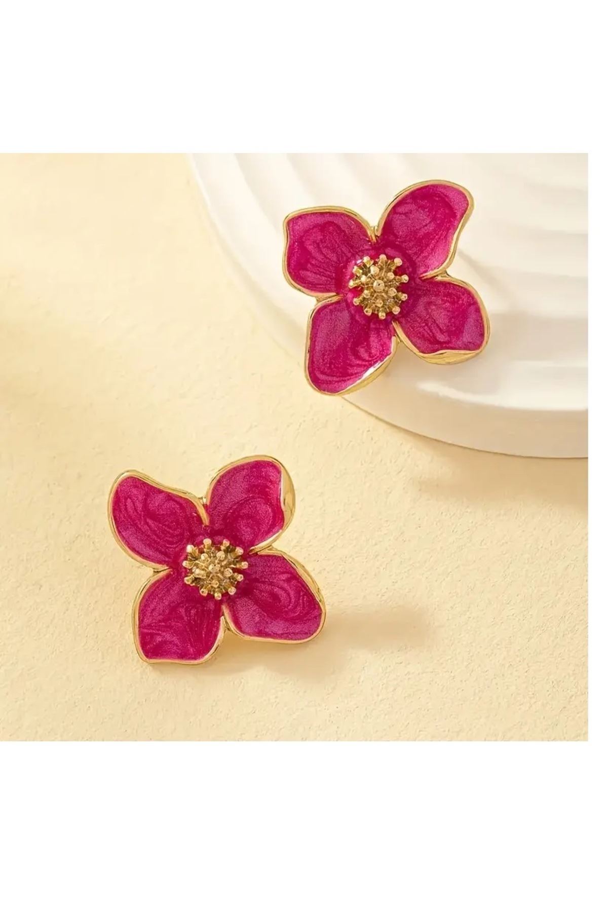 Pembe Gold Çiçek Kadın Küpe