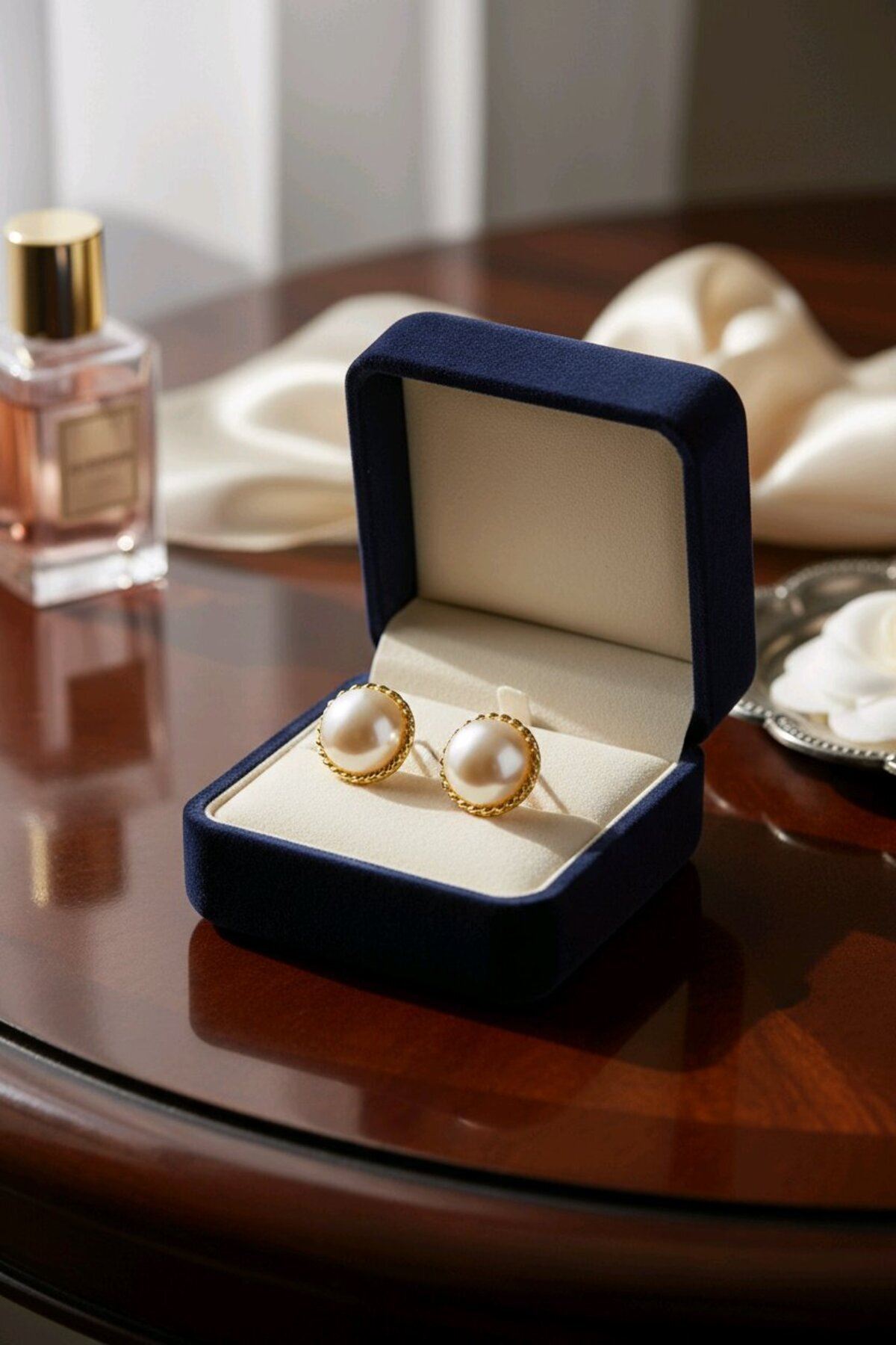 Gold Vintage İnci Küpe, Çap:2cm