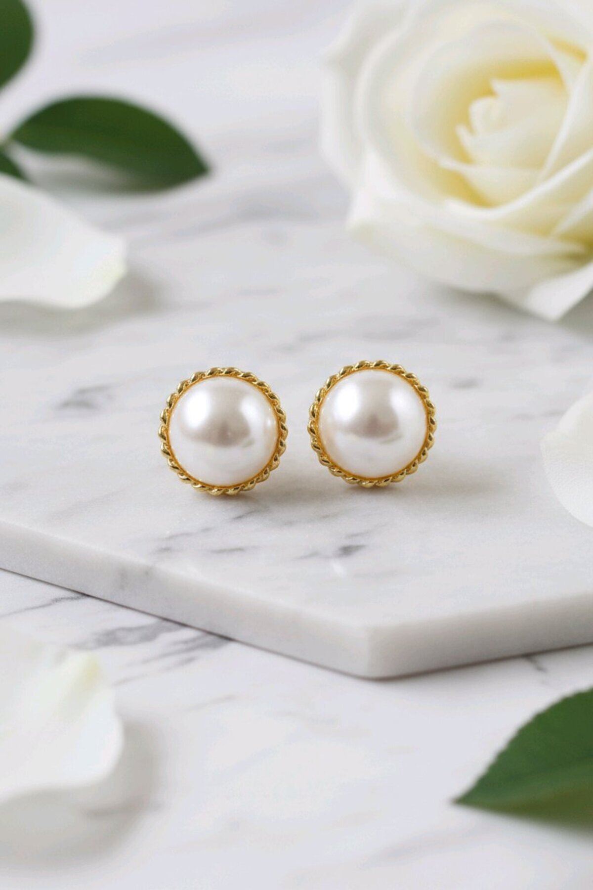 Gold Vintage İnci Küpe, Çap:2cm