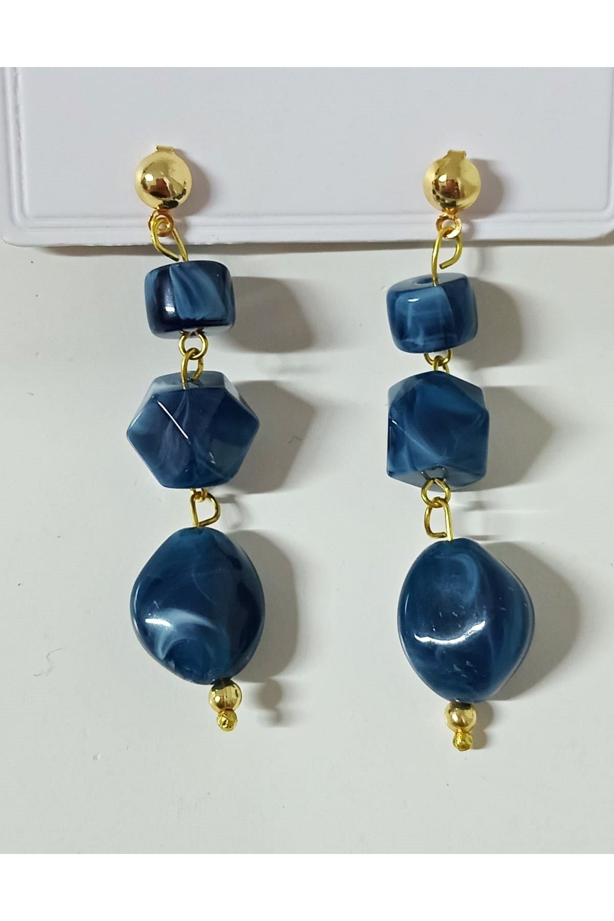 Gold Lacivert Sallantılı Kadın Küpe