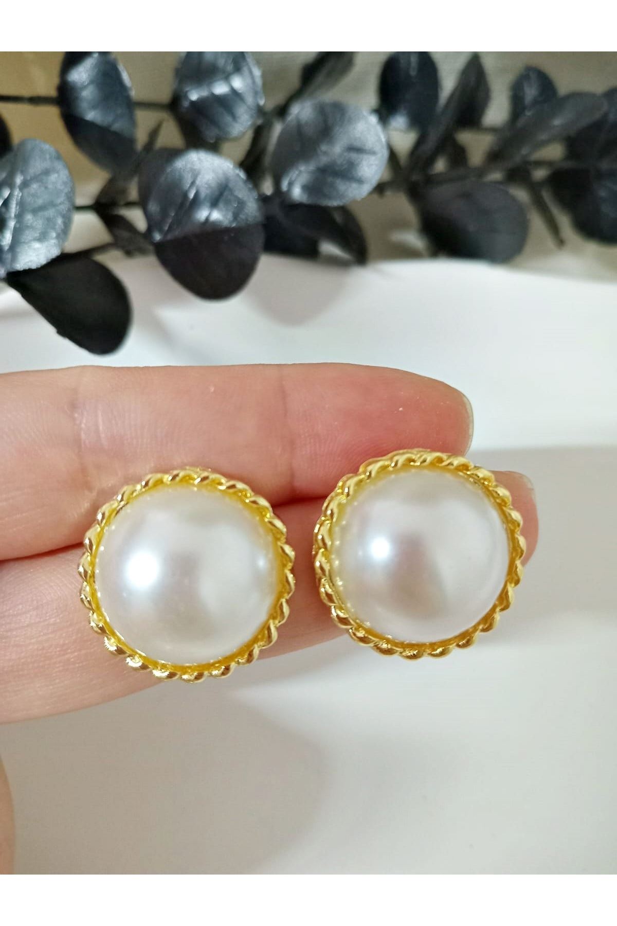 Gold Vintage İnci Küpe, Çap:2cm