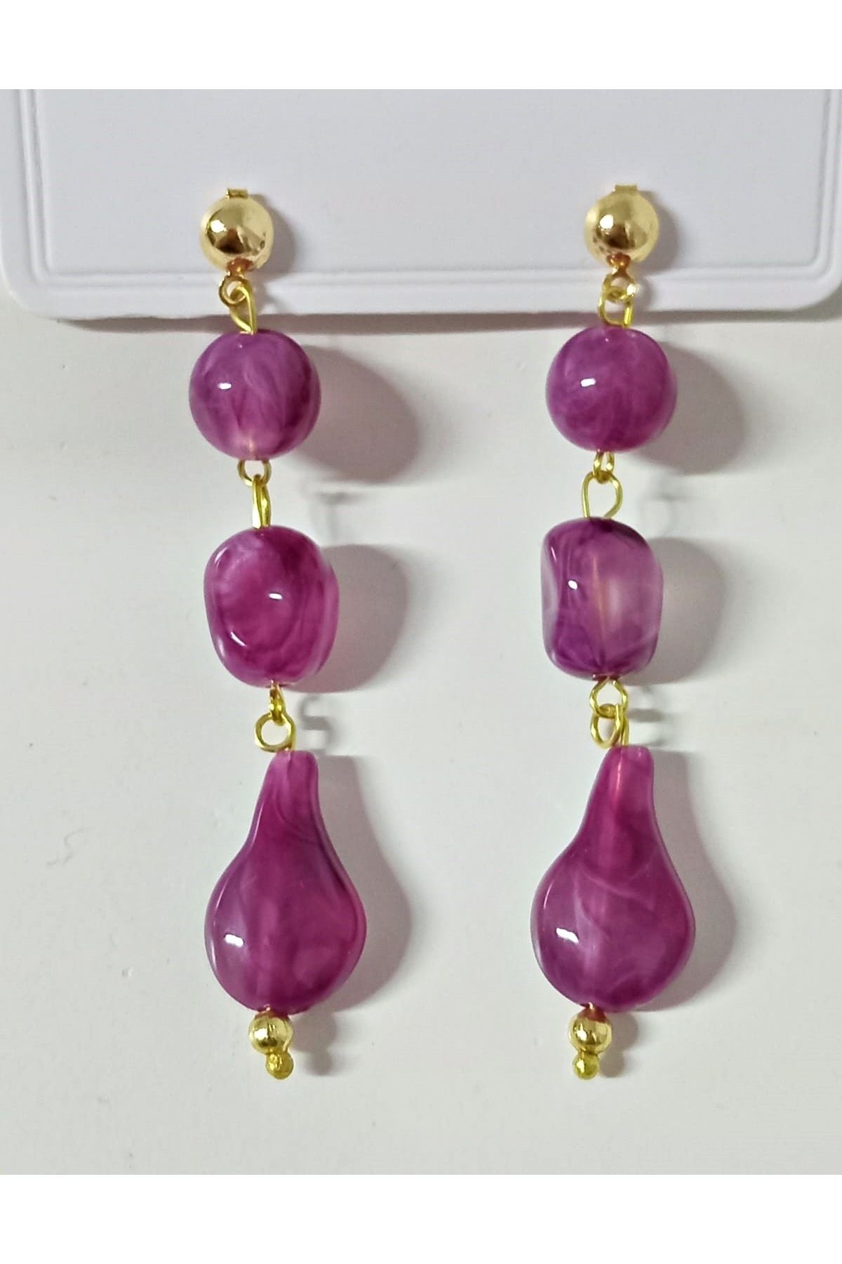 Gold Mürdüm Sallantılı Kadın Küpe