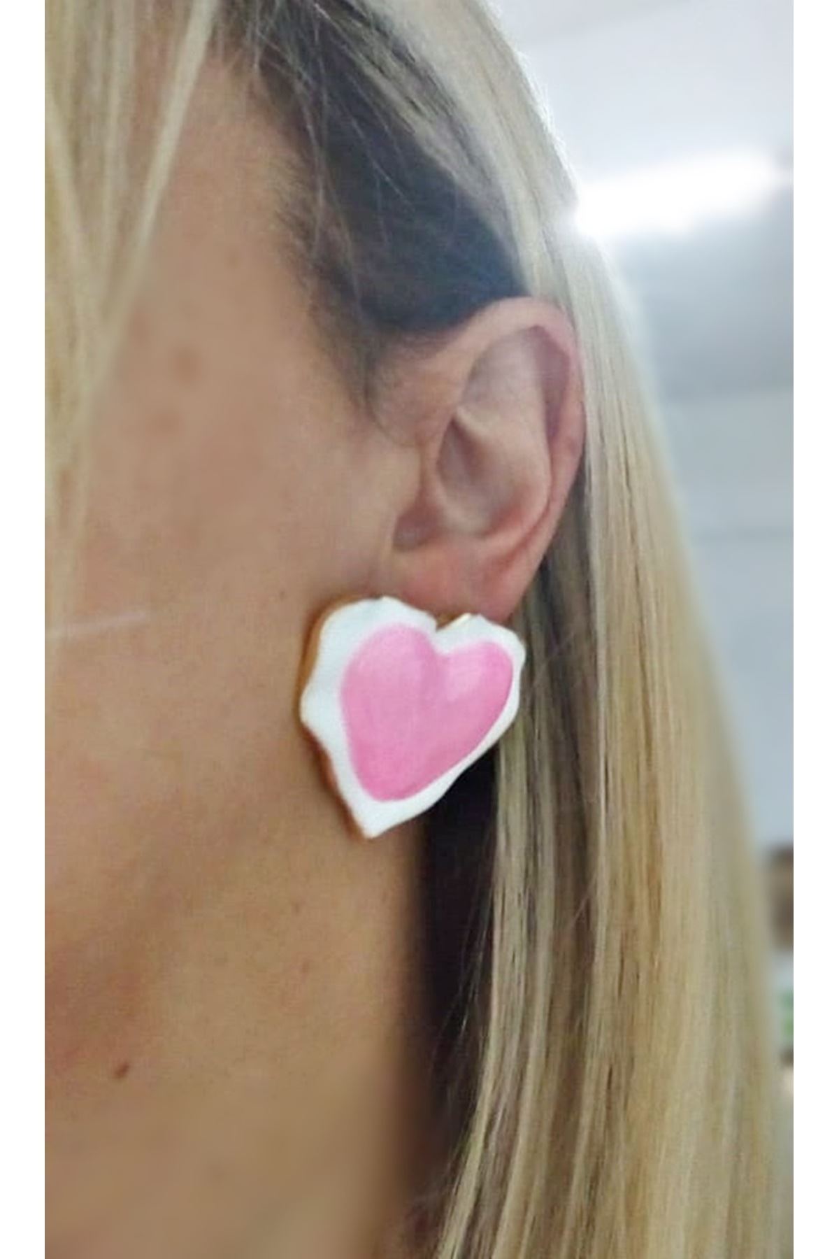 Pembe Kalp Büyük Gold Kadın Küpe