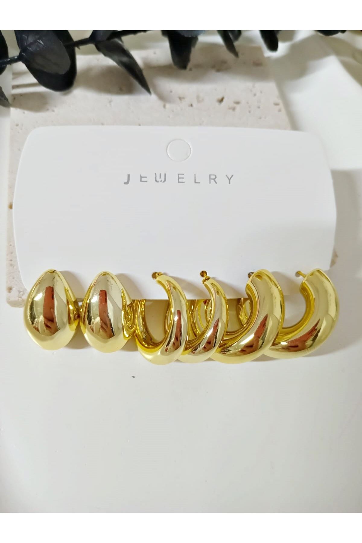 Gold 6 lı Çok Hafif Şık Küpe Seti
