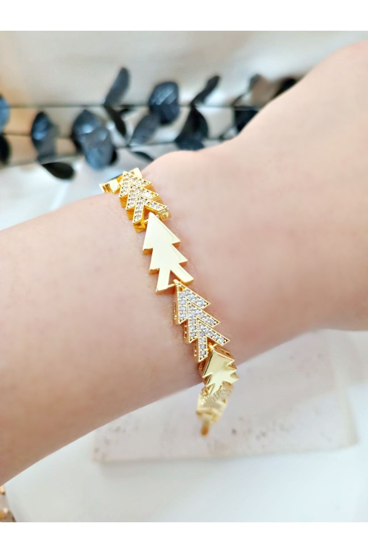 Çelik Gold Taşlı Şık Renk Atmaz Bileklik, Bilezık