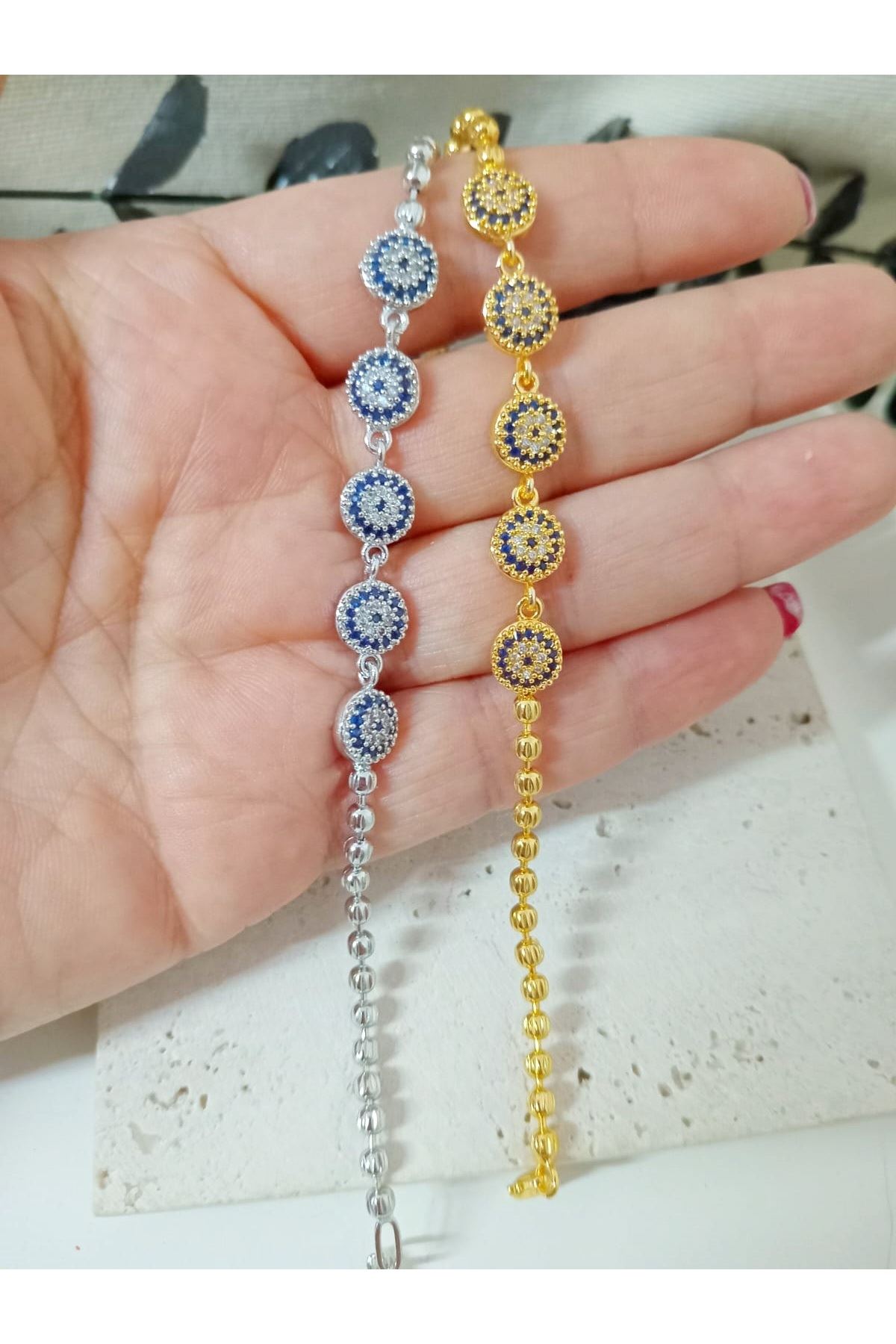 Çelik Gold Mavi Nazar Temalı Bileklik, Bilezık
