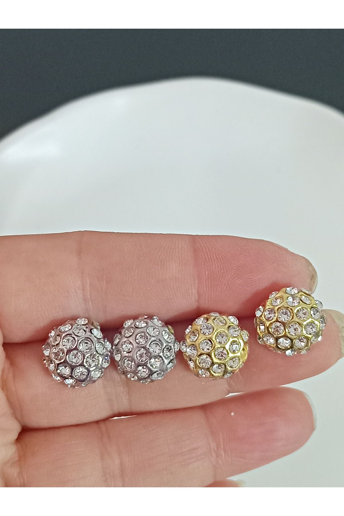 2 Çift , Gold-Gümüş Taşlı Minimal Kadın Küpe Seti