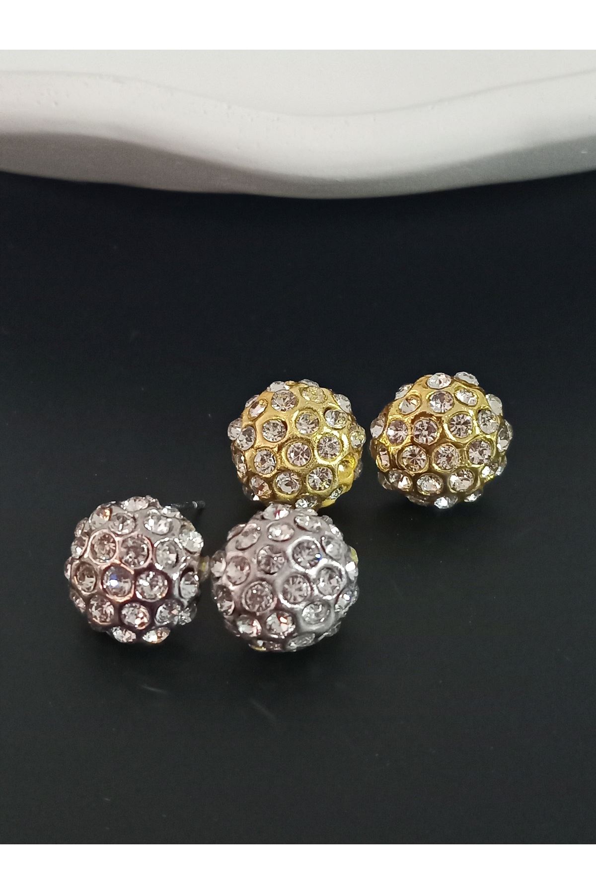 2 Çift , Gold-Gümüş Taşlı Minimal Kadın Küpe Seti
